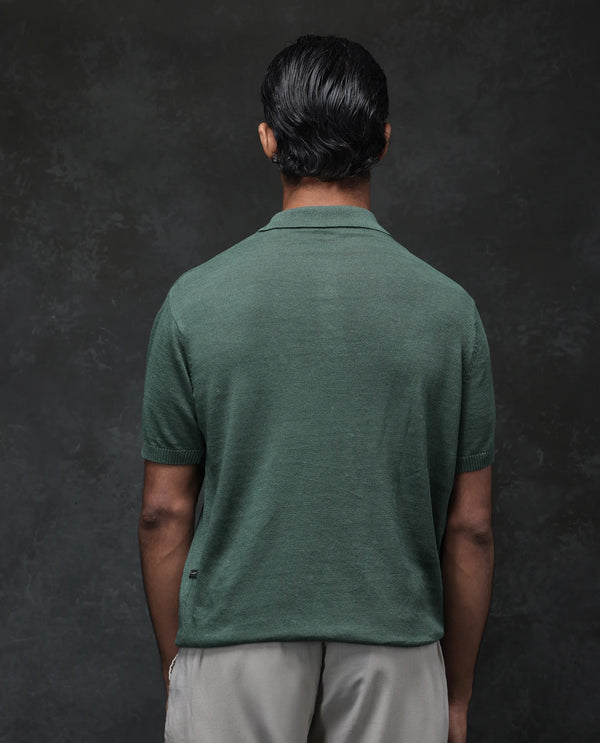 Rare Rabbit Men's Mekko Dusky Green Half Sleeves Solid Polo T-Shirt