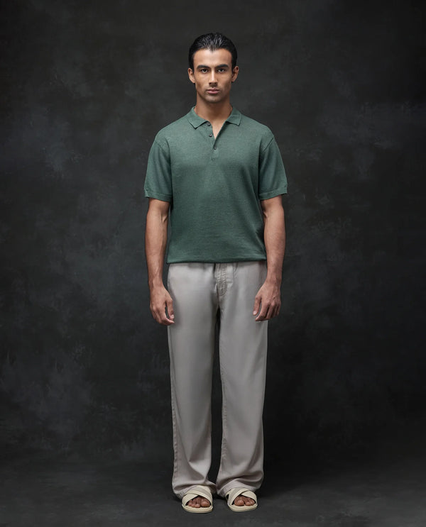 Rare Rabbit Men's Mekko Dusky Green Half Sleeves Solid Polo T-Shirt