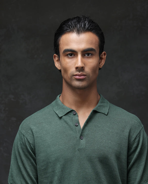 Rare Rabbit Men's Mekko Dusky Green Half Sleeves Solid Polo T-Shirt