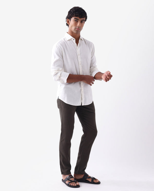 Rare Rabbit Men's Pastor-2 Brown Solid Mid-Rise With Drawstring And Elastic Waistband Regular Fit Trousers