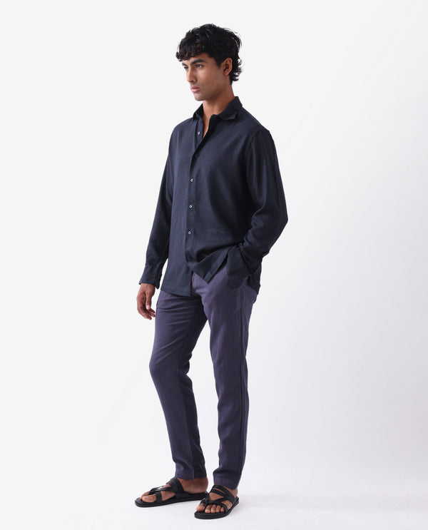 Rare Rabbit Men's Pastor-2 Dusky Purple Solid Mid-Rise With Drawstring And Elastic Waistband Regular Fit Trousers
