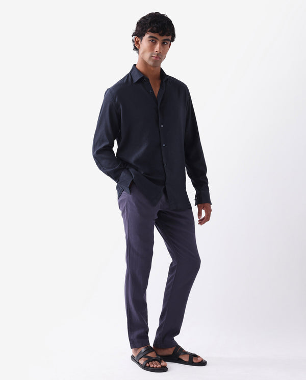 Rare Rabbit Men's Pastor-2 Dusky Purple Solid Mid-Rise With Drawstring And Elastic Waistband Regular Fit Trousers