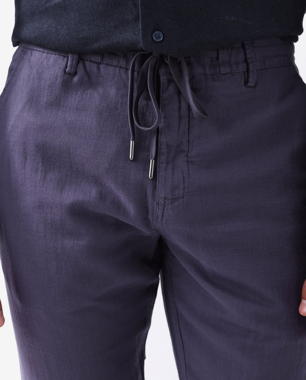 Rare Rabbit Men's Pastor-2 Dusky Purple Solid Mid-Rise With Drawstring And Elastic Waistband Regular Fit Trousers