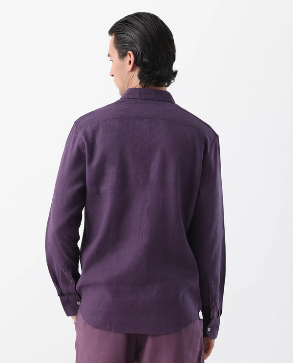 Rare Rabbit Men's Linex-1 Purple Linen Excel Fabric Full Sleeves Regular Fit Solid Shirt