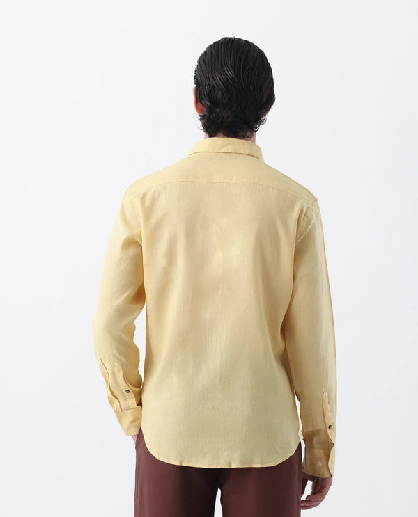 Rare Rabbit Mens Linex-1 Yellow Linen Excel Fabric Regular Collar Full Sleeve Regular Fit Solid Shirt