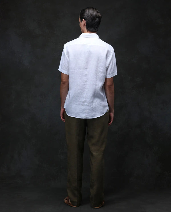 Rare Rabbit Mens Arcelo Olive Linen Mid Rise Regular Fit Solid Trousers