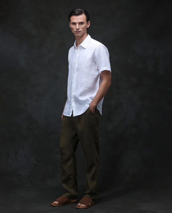 Rare Rabbit Mens Arcelo Olive Linen Mid Rise Regular Fit Solid Trousers