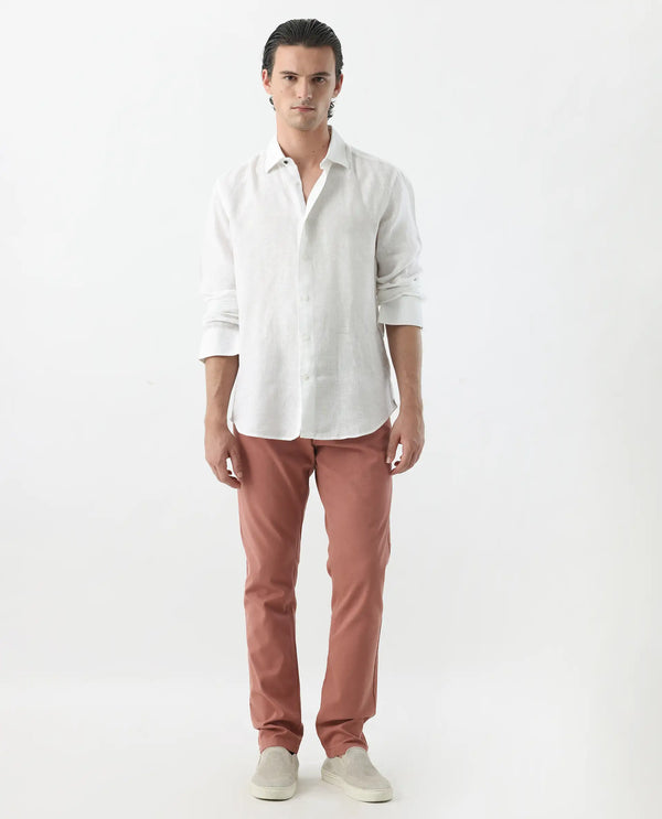 Rare Rabbit Men's Spoke -24 Rust Linen Blend Solid Trousers