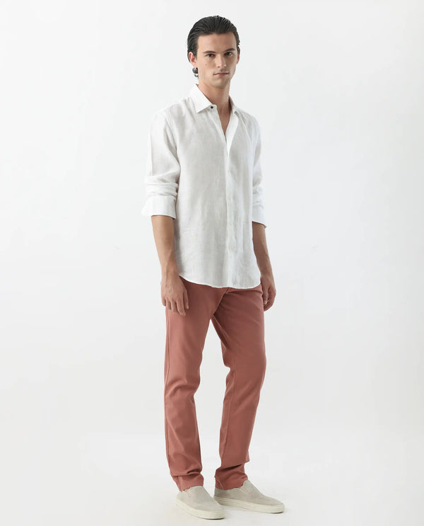 Rare Rabbit Men's Spoke -24 Rust Linen Blend Solid Trousers