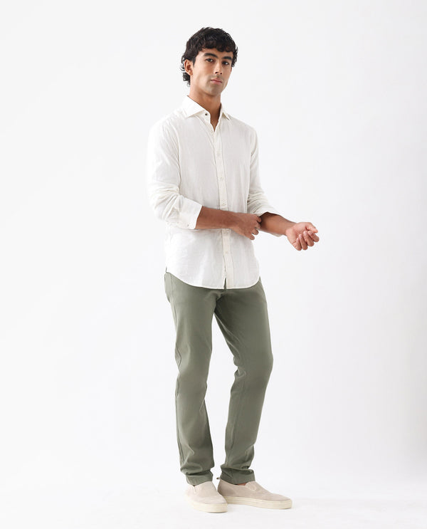 Rare Rabbit Men's Spoke -24 Pastel Green Cotton Linen Solid Trousers