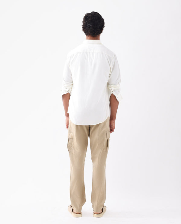 Rare Rabbit Mens Apex Beige Cotton Linen Solid Cargo Style Regular Fit Trouser
