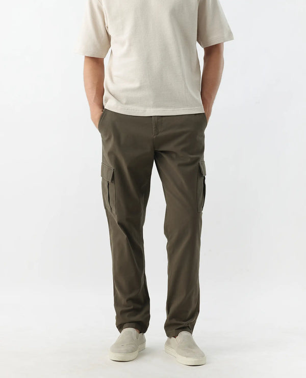 Rare Rabbit Mens Apex Olive Linen Solid Cargo Style Regular Fit Trouser