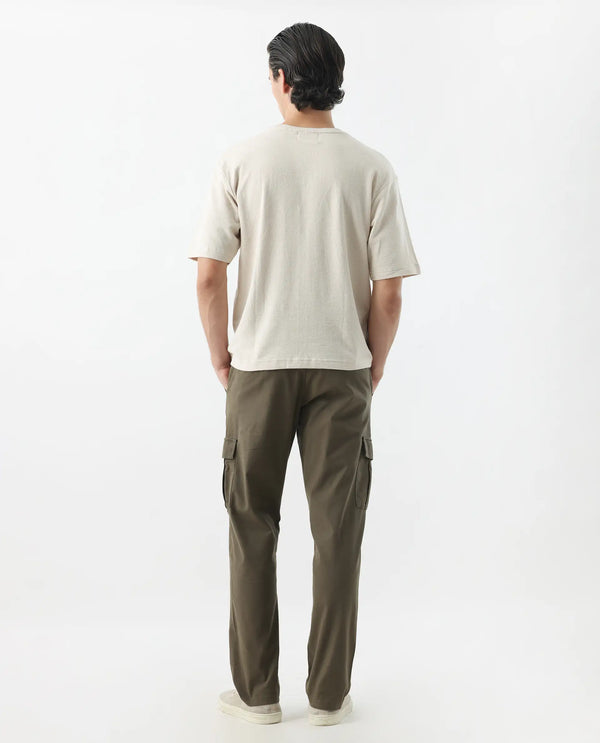 Rare Rabbit Mens Apex Olive Linen Solid Cargo Style Regular Fit Trouser