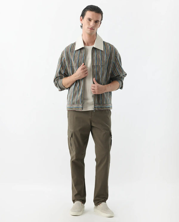 Rare Rabbit Mens Apex Olive Linen Solid Cargo Style Regular Fit Trouser