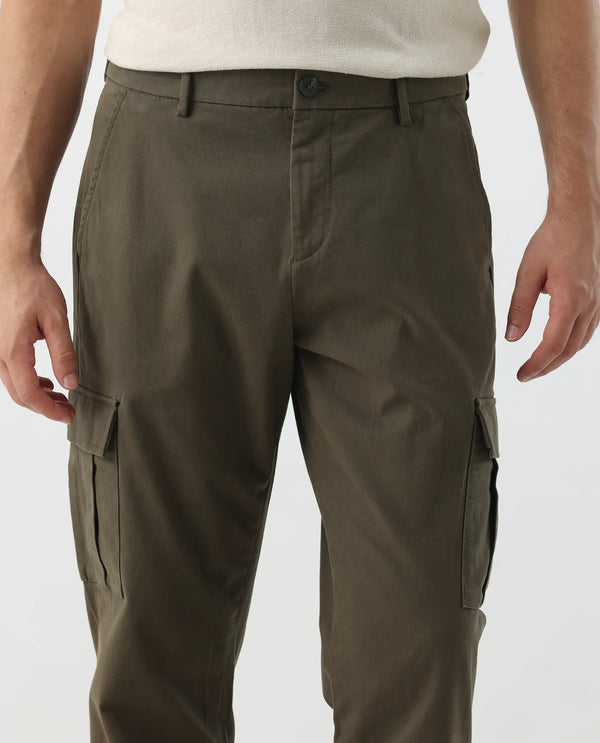Rare Rabbit Mens Apex Olive Linen Solid Cargo Style Regular Fit Trouser