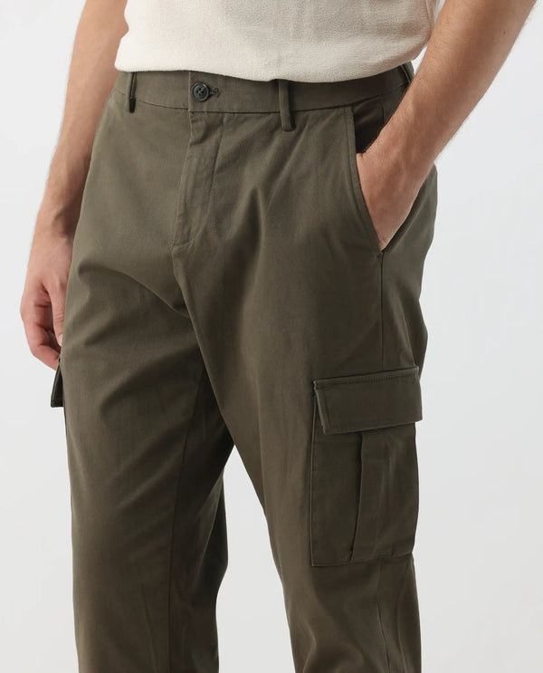 Rare Rabbit Mens Apex Olive Linen Solid Cargo Style Regular Fit Trouser
