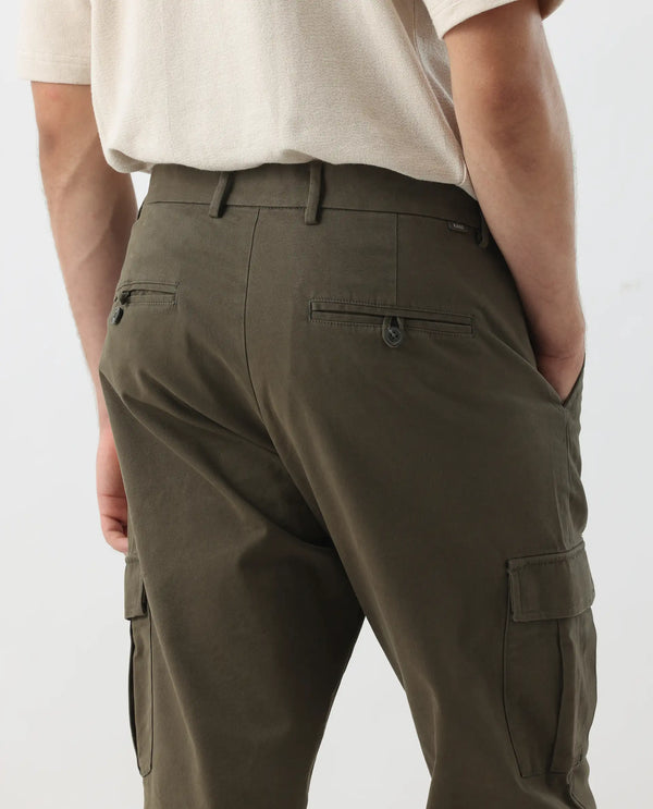 Rare Rabbit Mens Apex Olive Linen Solid Cargo Style Regular Fit Trouser