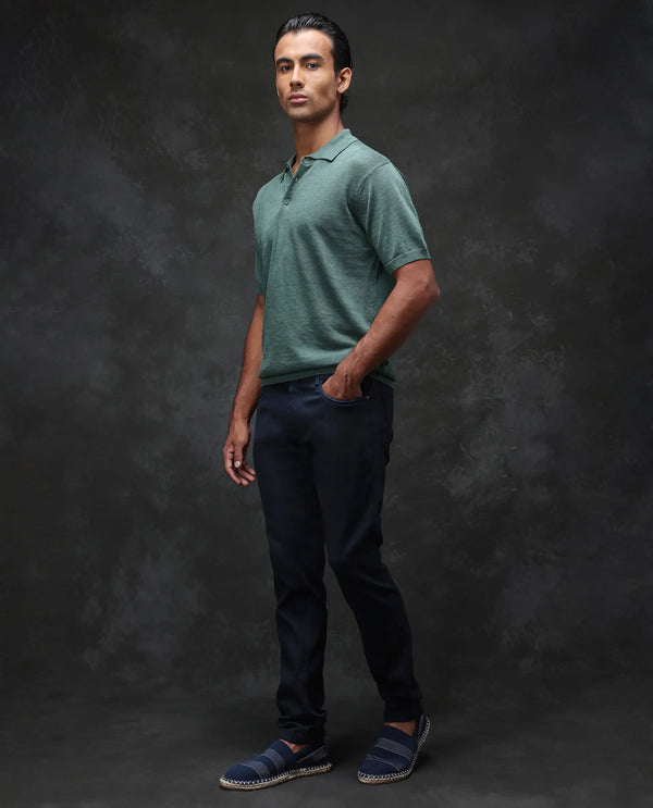 Rare Rabbit Mens Expore Navy Cotton Linen Fabric Regular Fit Solid Trouser