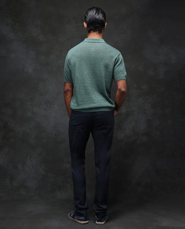 Rare Rabbit Mens Expore Navy Cotton Linen Fabric Regular Fit Solid Trouser