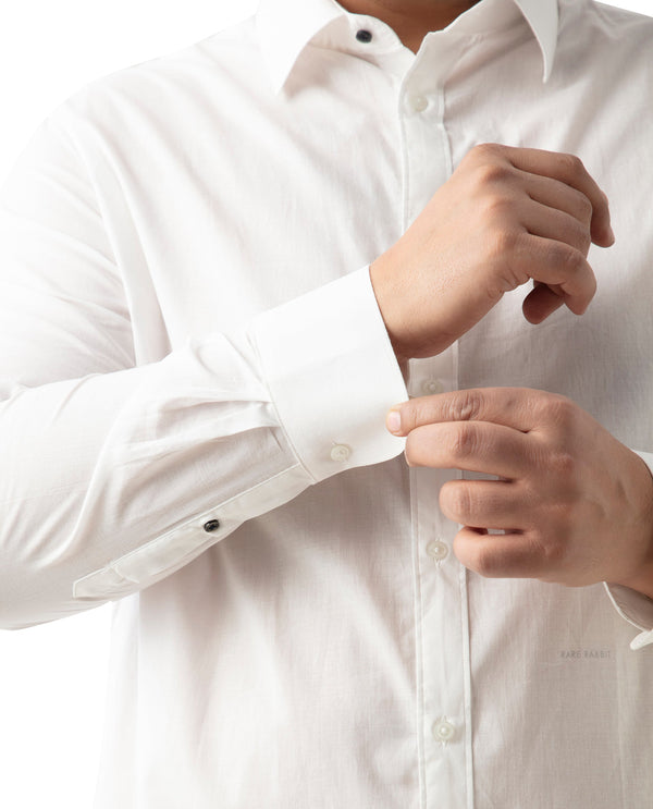 Rare Rabbit Men's Fullsleen White Cotton Fabric Full Sleeves Collared Neck Plus Size Fit Solid Shirt