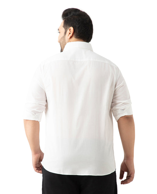 Rare Rabbit Men's Fullsleen White Cotton Fabric Full Sleeves Collared Neck Plus Size Fit Solid Shirt