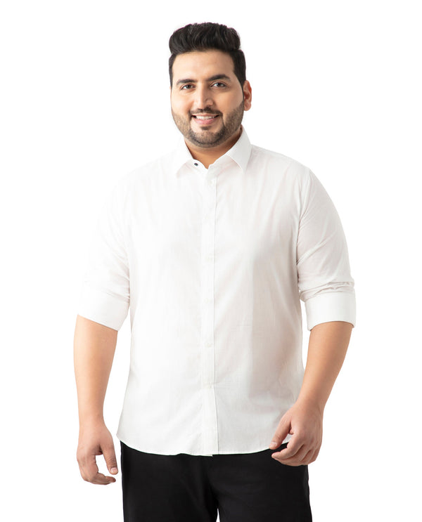 Rare Rabbit Men's Fullsleen White Cotton Fabric Full Sleeves Collared Neck Plus Size Fit Solid Shirt