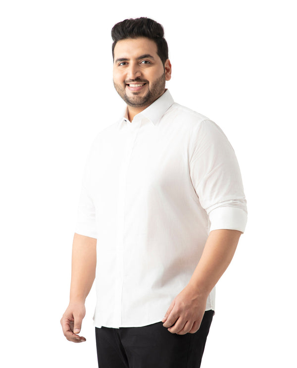 Rare Rabbit Men's Fullsleen White Cotton Fabric Full Sleeves Collared Neck Plus Size Fit Solid Shirt
