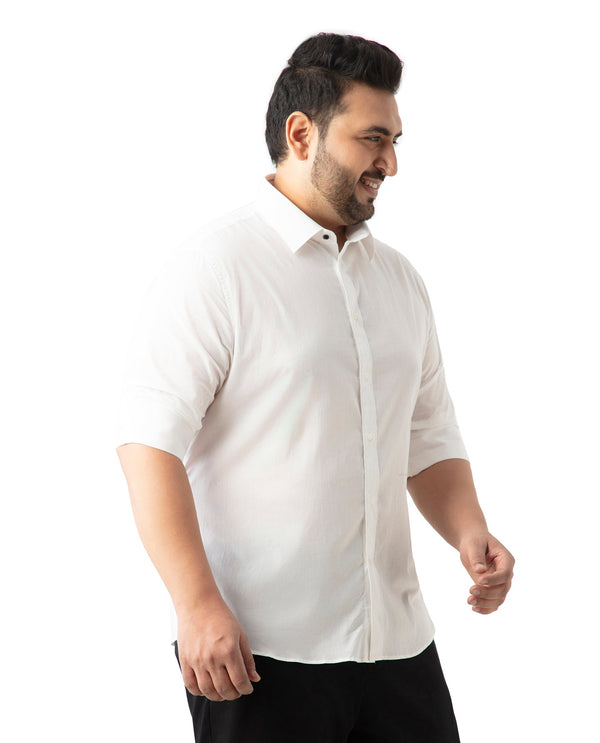 Rare Rabbit Men's Fullsleen White Cotton Fabric Full Sleeves Collared Neck Plus Size Fit Solid Shirt