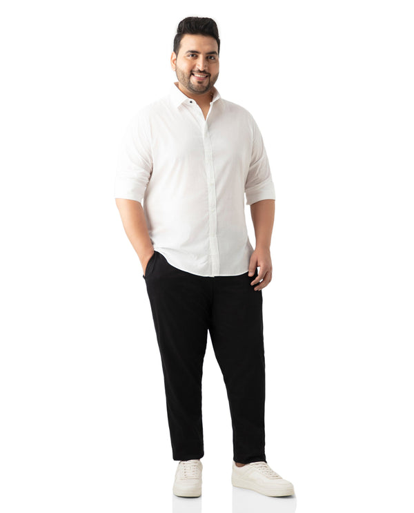 Rare Rabbit Men's Fullsleen White Cotton Fabric Full Sleeves Collared Neck Plus Size Fit Solid Shirt