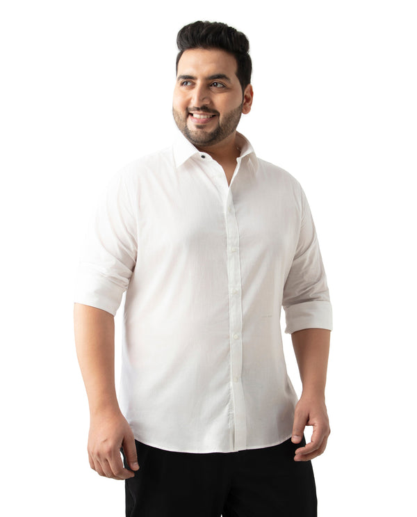 Rare Rabbit Men's Fullsleen White Cotton Fabric Full Sleeves Collared Neck Plus Size Fit Solid Shirt
