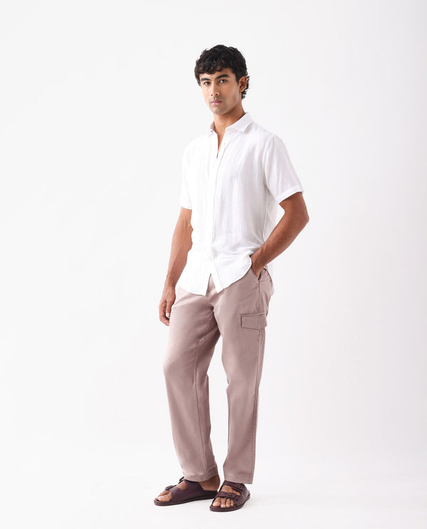 Rare Rabbit Men's Zipo Dusky Pink Cotton Fabric Mid Rise Regular Fit Solid Cargo Trouser