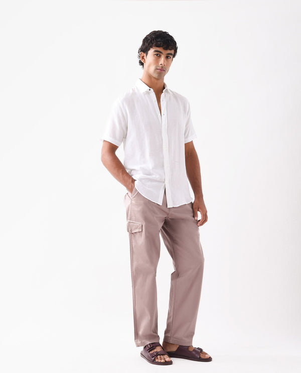 Rare Rabbit Men's Zipo Dusky Pink Cotton Fabric Mid Rise Regular Fit Solid Cargo Trouser