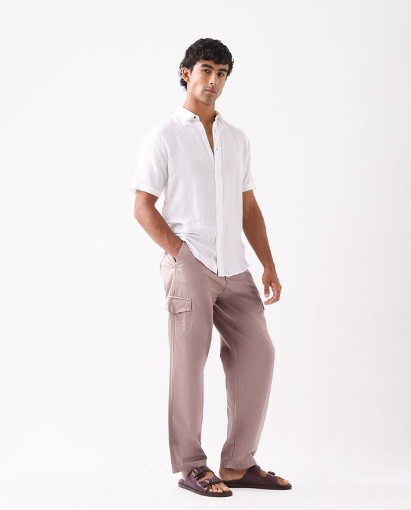 Rare Rabbit Men's Zipo Dusky Pink Cotton Fabric Mid Rise Regular Fit Solid Cargo Trouser