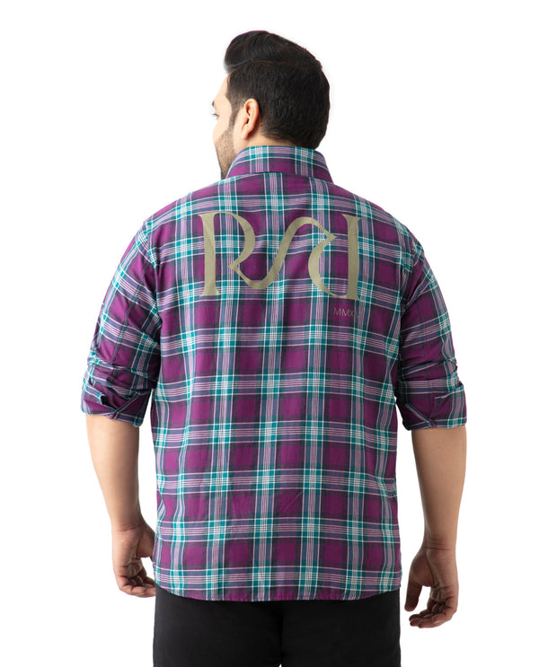Rare Rabbit Men's Crin Dark Purple Cotton Fabric Full Sleeve Plus size Fit Checks Shirt Plus Size