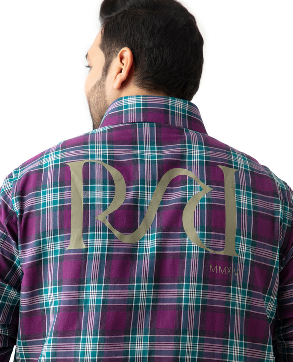 Rare Rabbit Men's Crin Dark Purple Cotton Fabric Full Sleeve Plus size Fit Checks Shirt Plus Size