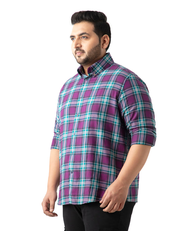 Rare Rabbit Men's Crin Dark Purple Cotton Fabric Full Sleeve Plus size Fit Checks Shirt Plus Size
