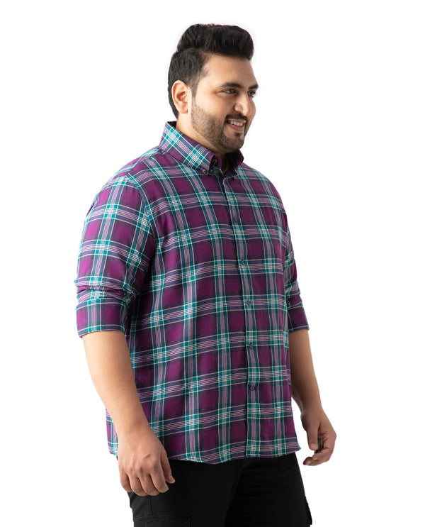 Rare Rabbit Men's Crin Dark Purple Cotton Fabric Full Sleeve Plus size Fit Checks Shirt Plus Size
