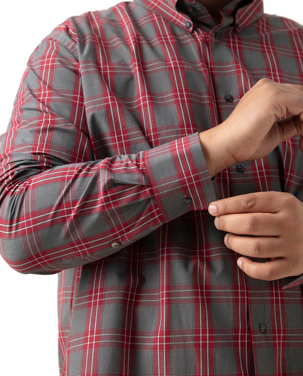 Rare Rabbit Men's Finster Red Cotton Fabric Full Sleeve Collared Neck Checks Shirt Plus Size