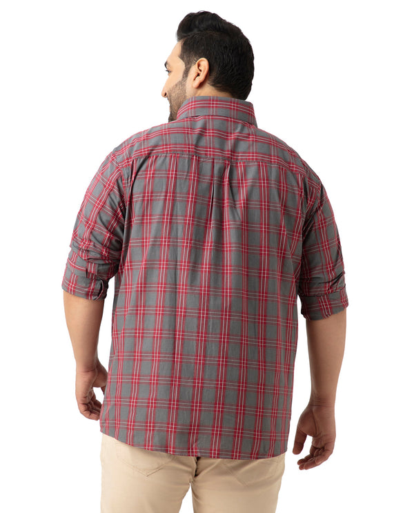 Rare Rabbit Men's Finster Red Cotton Fabric Full Sleeve Collared Neck Checks Shirt Plus Size