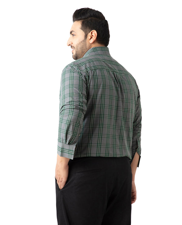 Rare Rabbit Men's Finster Green Cotton Fabric Full Sleeve Collared Neck Checks Shirt Plus Size