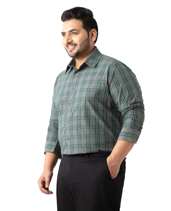Rare Rabbit Men's Finster Green Cotton Fabric Full Sleeve Collared Neck Checks Shirt Plus Size