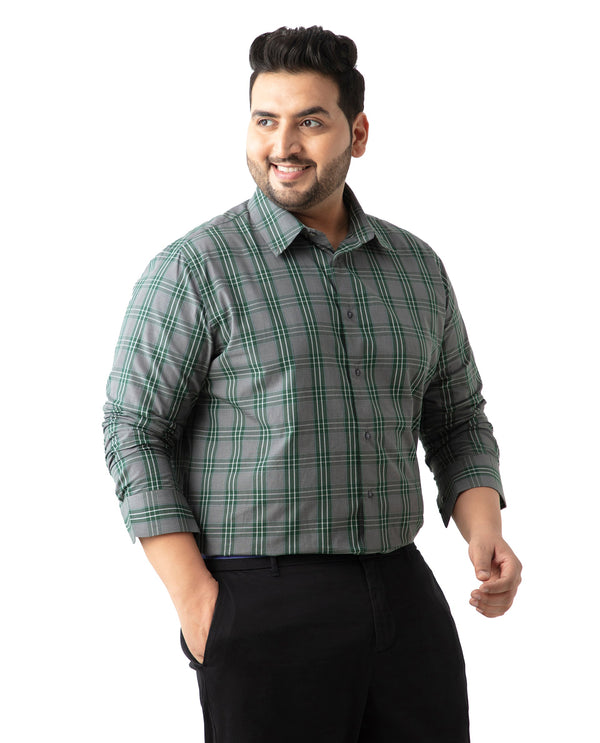 Rare Rabbit Men's Finster Green Cotton Fabric Full Sleeve Collared Neck Checks Shirt Plus Size