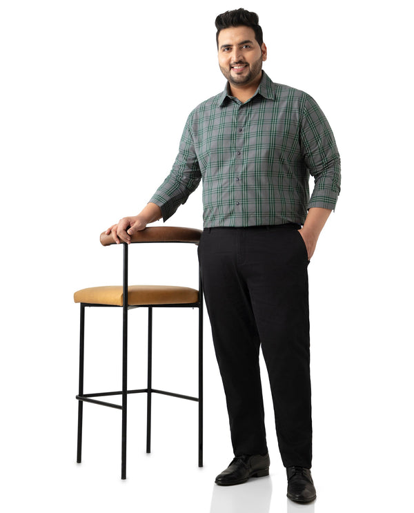 Rare Rabbit Men's Finster Green Cotton Fabric Full Sleeve Collared Neck Checks Shirt Plus Size