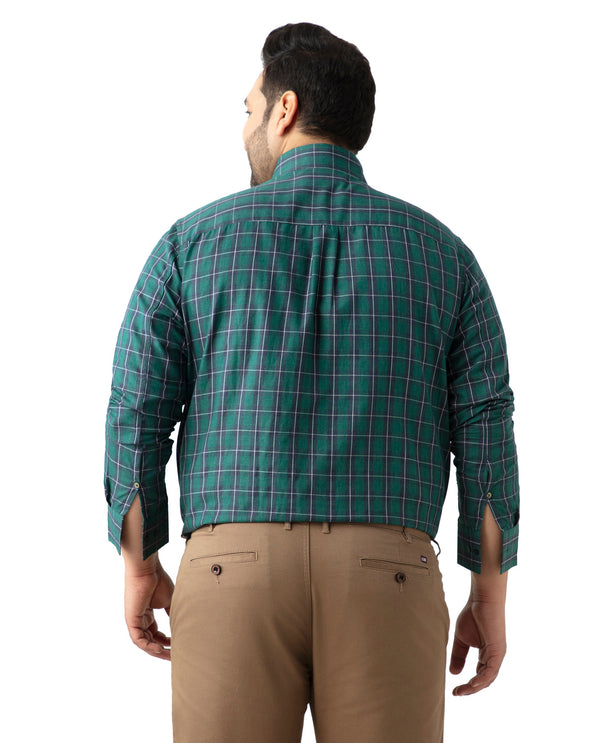 Rare Rabbit Men's Zary Dark Green Cotton Fabric Full Sleeve Button-down Collar Checks Shirt Plus Size