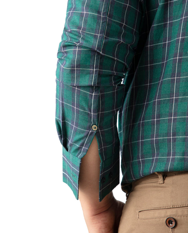Rare Rabbit Men's Zary Dark Green Cotton Fabric Full Sleeve Button-down Collar Checks Shirt Plus Size