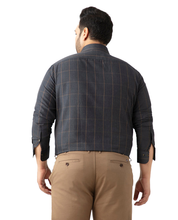 Rare Rabbit Men's Ropos-2 Grey Cotton Fabric Full Sleeve Collared Neck Checks Shirt Plus Size