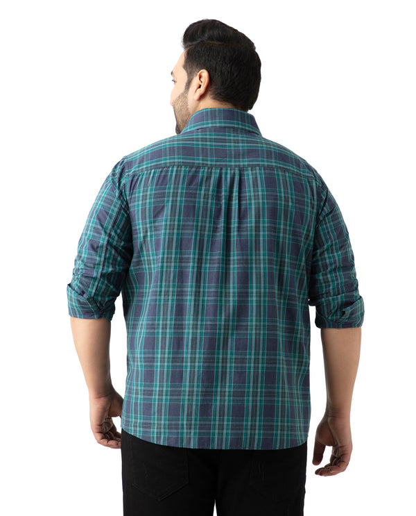 Rare Rabbit Men's Libya Turq Cotton Fabric Full Sleeve Plus Size Fit Checks Shirt