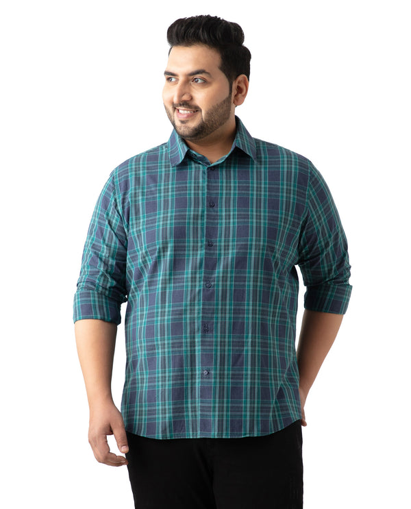 Rare Rabbit Men's Libya Turq Cotton Fabric Full Sleeve Plus Size Fit Checks Shirt