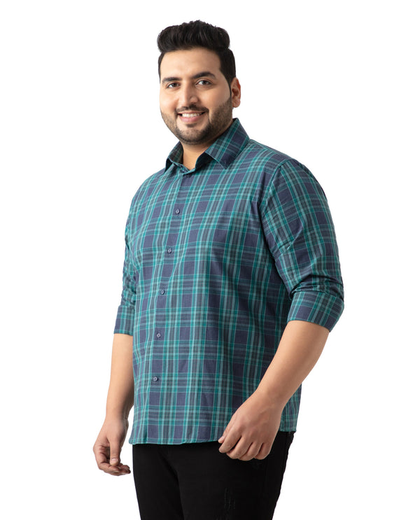 Rare Rabbit Men's Libya Turq Cotton Fabric Full Sleeve Plus Size Fit Checks Shirt