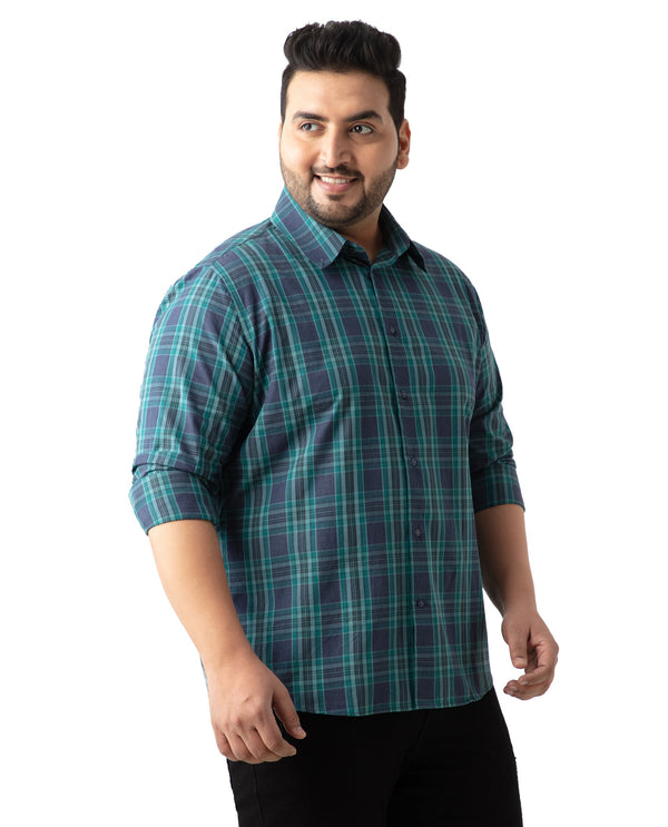 Rare Rabbit Men's Libya Turq Cotton Fabric Full Sleeve Plus Size Fit Checks Shirt